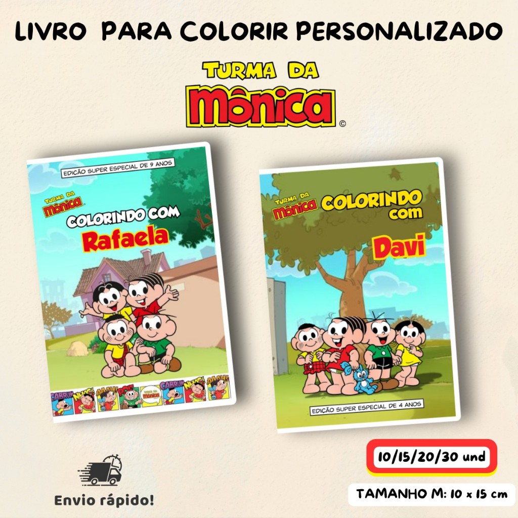 Kit 10-30 Livro para Colorir Personalizado Turma da Mônica 10x15 -M- Lembrancinha Aniversário Infantil-Revista Livrinho