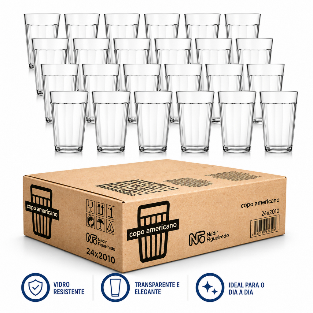 Kit 6/12/24 Copos Americanos 190ML Nadir Bar Churrasco Tradicional Cafe Pudim Lagoinha Vidro Restaurante Cozinha