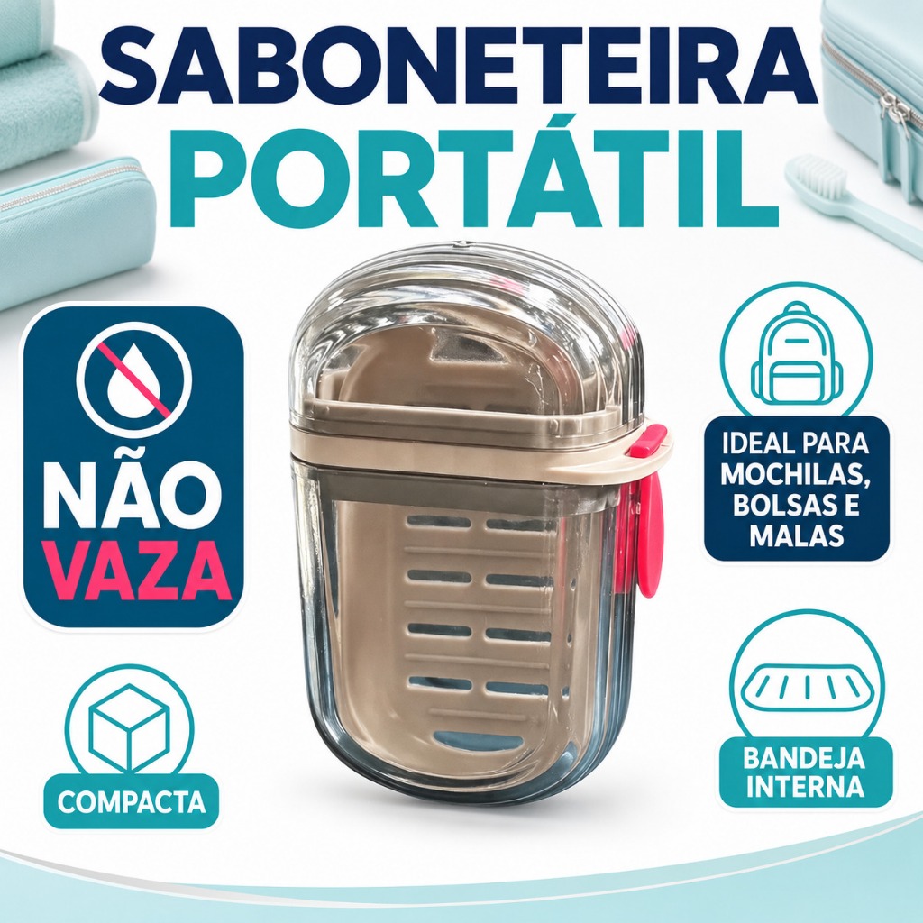 Imagem Saboneteira De Viagem Portátil Com Tampa Selada E Dreno Kit Higiene Para Academia Pronta Entrega