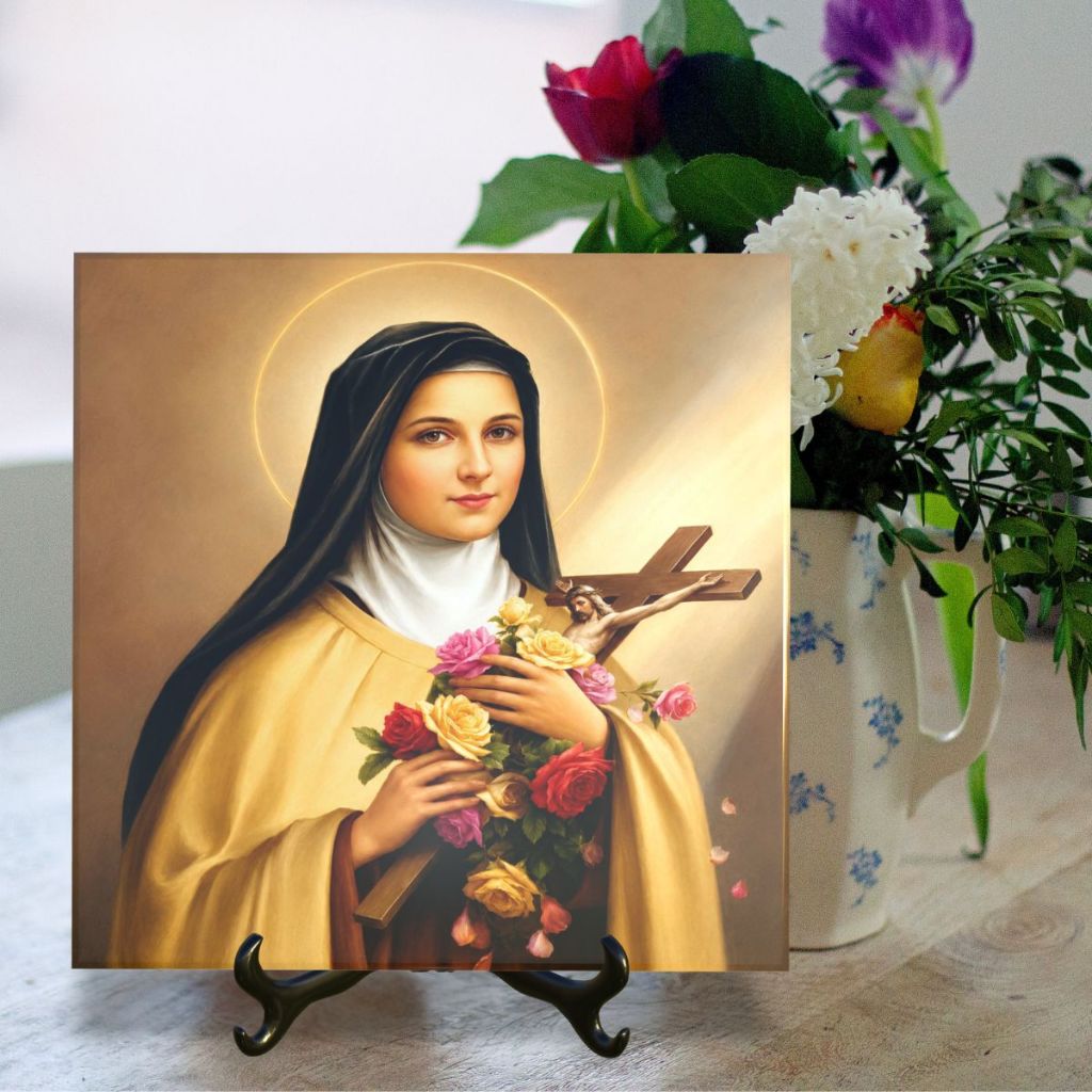 Quadro Azulejo Santa Terezinha vários tamanhos decoração presente religioso católico aniversário