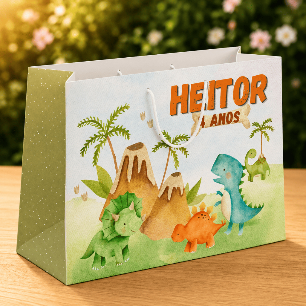 Sacolinha Personalizada Dinossauro Aquarela Lembrancinha Festa Infantil