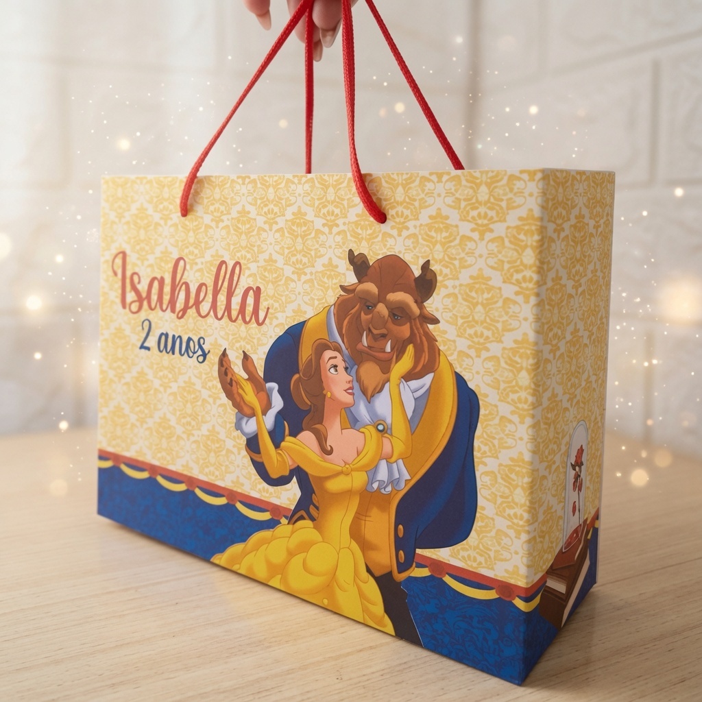 Sacolinha Personalizada A Bela e a Fera | Lembrancinha de| Sacolinha de Aniversario | Sacolinha | A BELA E A FERA