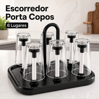 Escorredor Porta Copos 6 Lugares Suporte Secador Organizador Para Pia Bancada Mesa Cozinh…