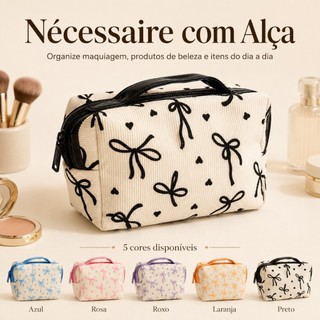 Nécessaire Feminina com Alça e Zíper – Bolsa Organizadora para Maquiagem, Cosméticos e Viagem – 3 Cores