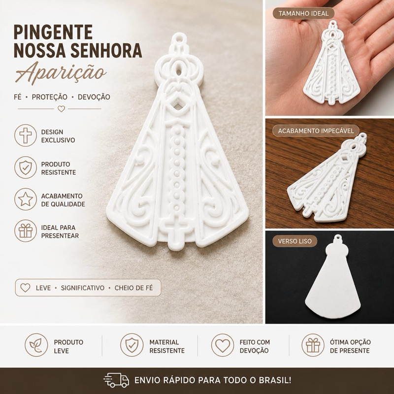 Chaveiro Nossa Senhora Aparecida Impressão 3D Católico Religioso Lembrancinha Presente