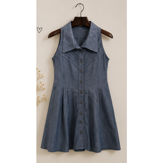 Achadinho! Vestido azul com gola e botões 🤍