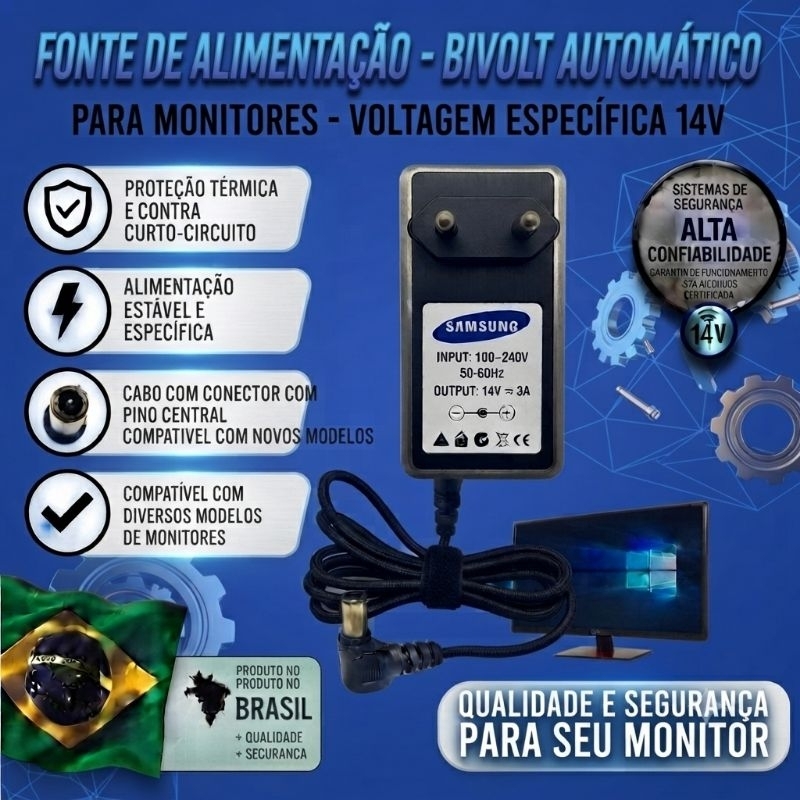 Fonte Monitor Samsung 14v 3a S20b300b Ls19a300 S20b300 Bivolt t