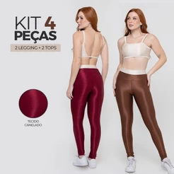 Kit 2 Conjuntos Fitness De Academia Duo Trilobal Canelado Brilhoso Legging Alta Compressão