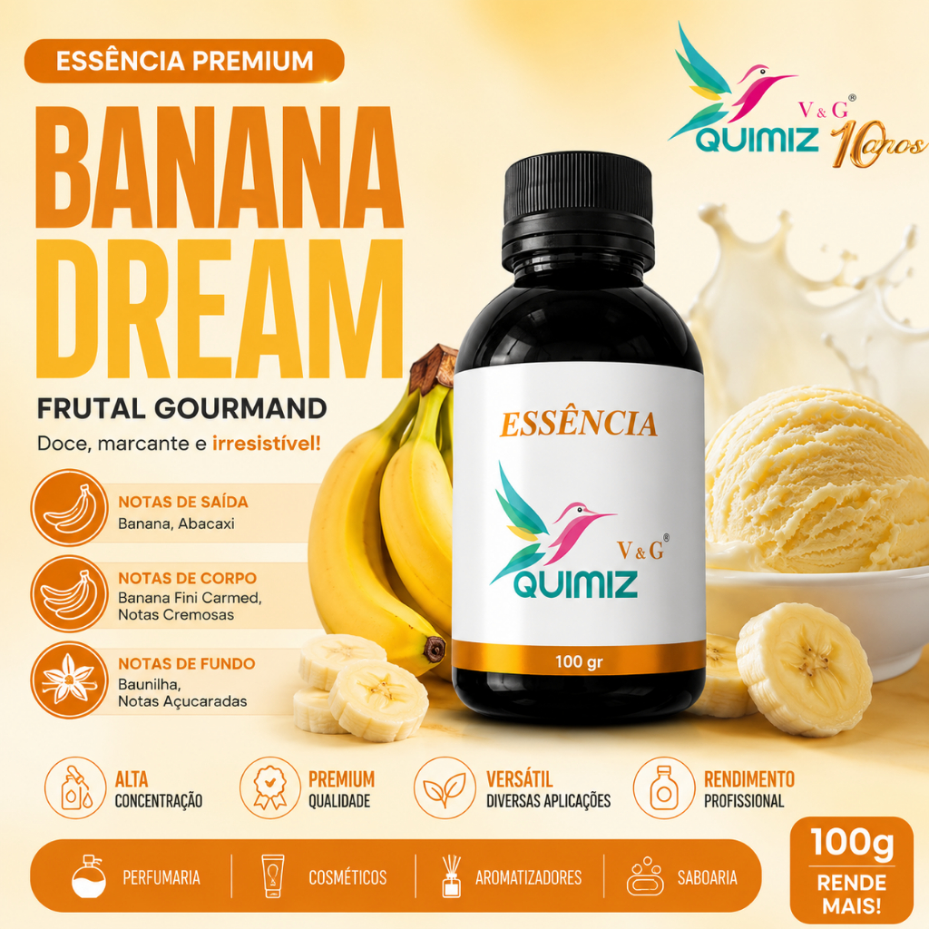 Essência Premium Banana Dream 100g – Fragrância Frutal Gourmand para Perfumaria, Cosméticos, Aromatizadores