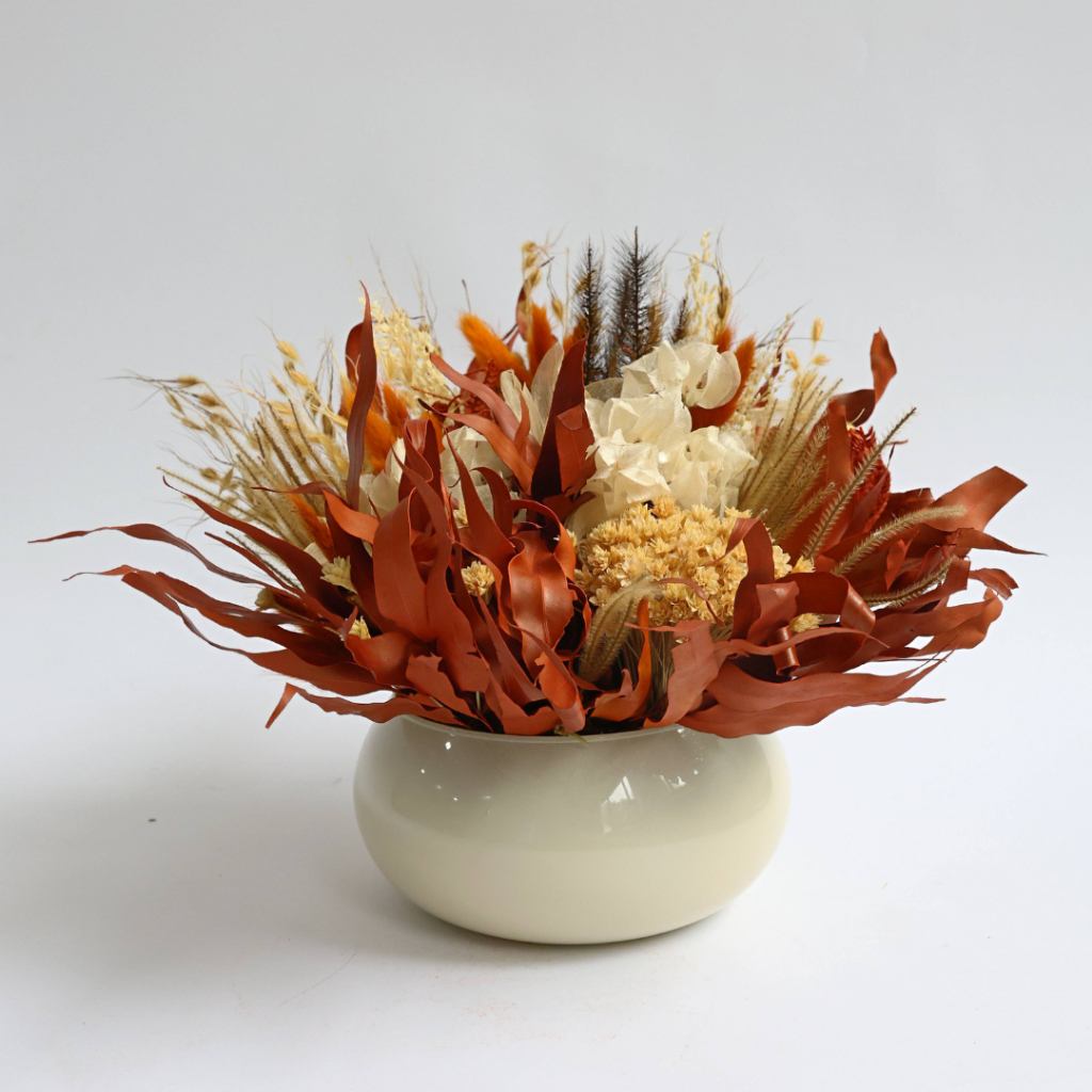 Centro de Mesa Decorativo com Flores Desidratadas – Arranjo para Mesa de Jantar Decoração Mesa Posta - Avola