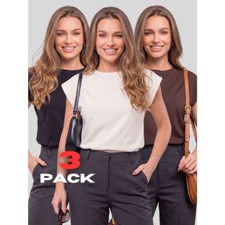 Kit 3 Regatas Muscle Tee Feminina 100% Algodão Blusa Soltinha Manga Machão Casual