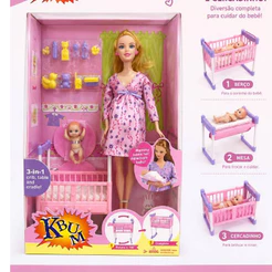 Boneca Grávida Surpresa com Bebê Dentro + Acessórios
