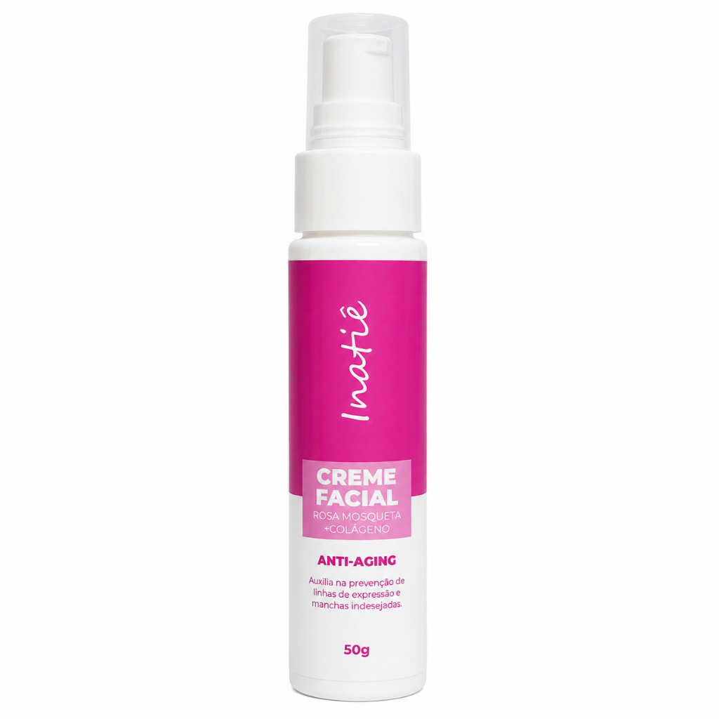 Creme Hidratante Facial Rosa Mosqueta 50g Colágeno Textura Leve Nutrição Profunda Pele Macia Inatiê