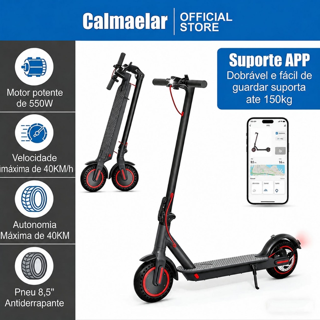 Patinete Elétrico 150Kg Profissional para Scooter 550W Adultos em Ação 40km/h Autonomia de 40Km