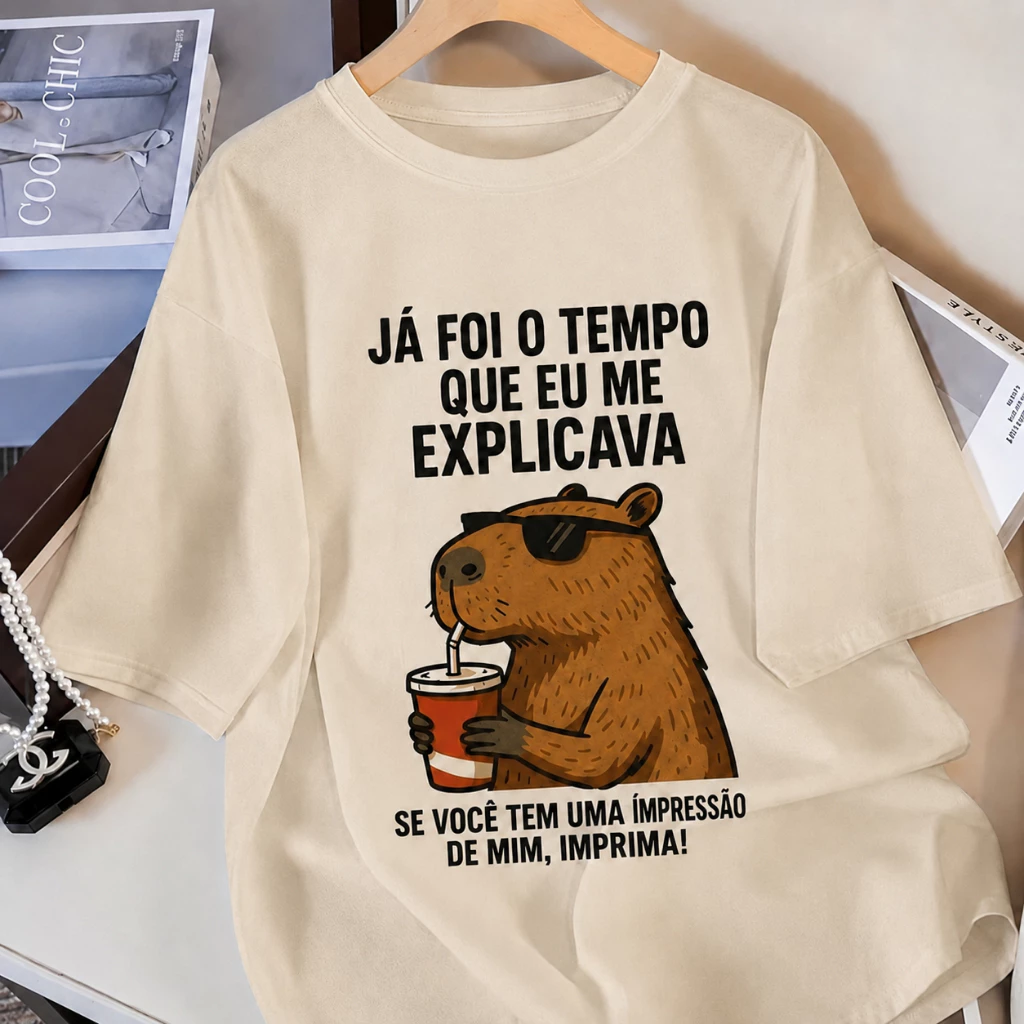Camiseta Blusa Estampada Capivara Frase Ironia Para Academia Verão Dia a Dia Mulher — imagem 1