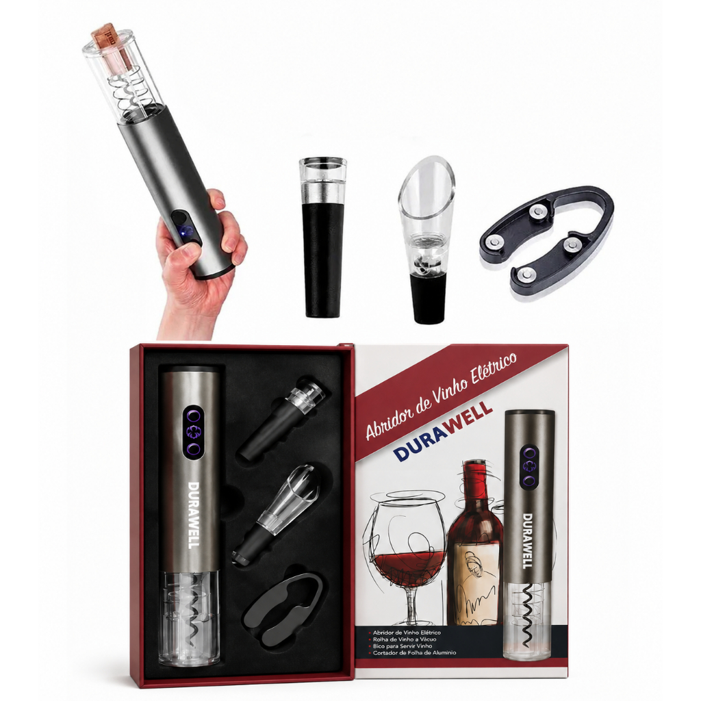 Kit Abridor De Garrafas De Vinho Automático Elétrico Com 4 Peças