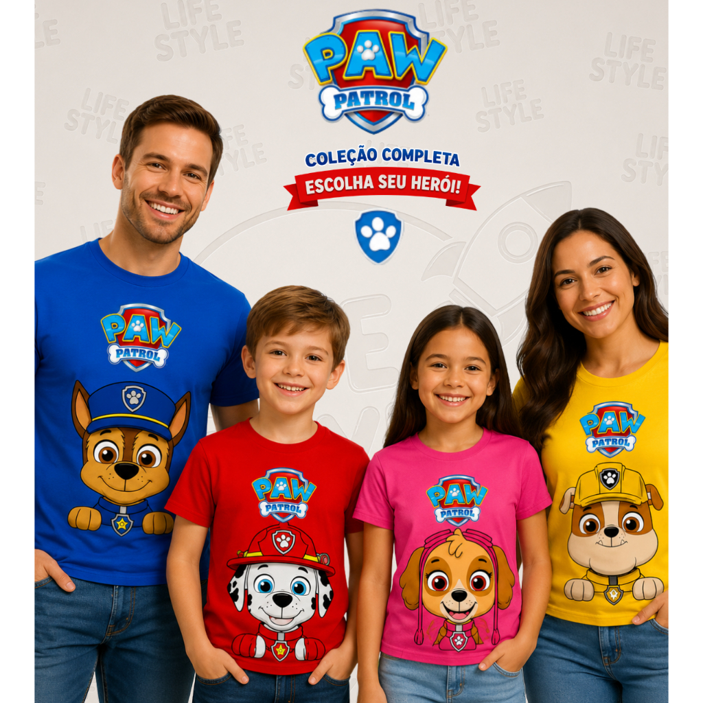 Camiseta infantil e Adulto Patrulha Canina Blusa 100% Algodão T-shirt Envio imediato