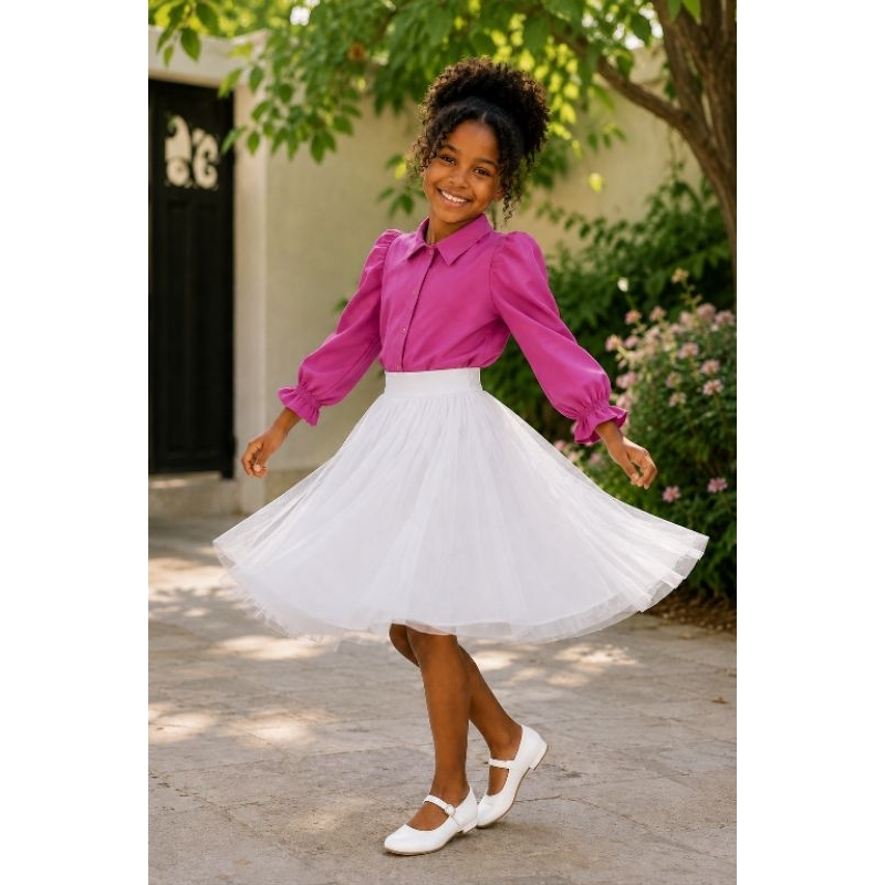 saia de tule lisa rodada infantil juvenil princesa moda evangelica