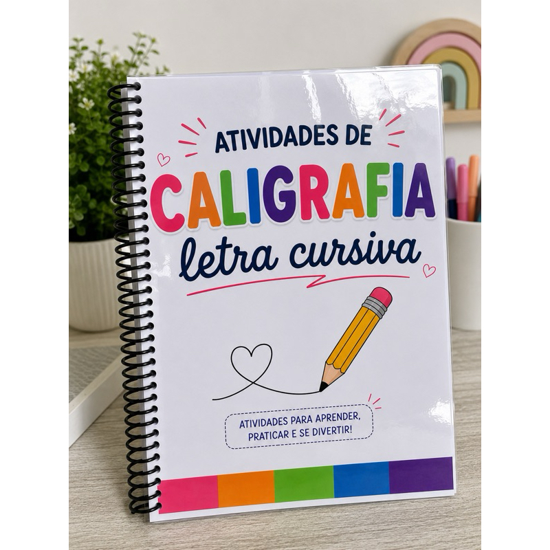 Caderno de Caligrafia Infantil Letra Cursiva +100 Atividades para Alfabetização A4 Espiral