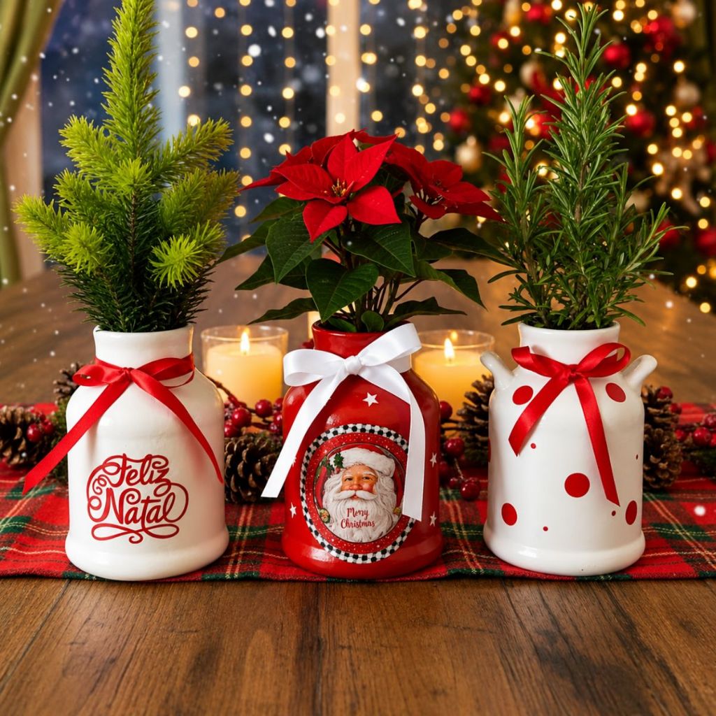 3 Porta Talher Cerâmico Objetos Decorativo Enfeite Natal Natalino Papai Noel