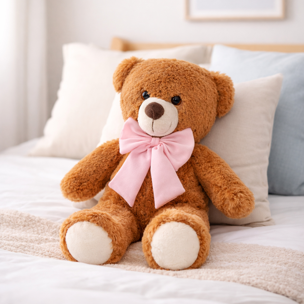 Urso Ursinho Grande Pelúcia 50cm Com Laço Decoração Presente Infantil Antialérgico Fofo