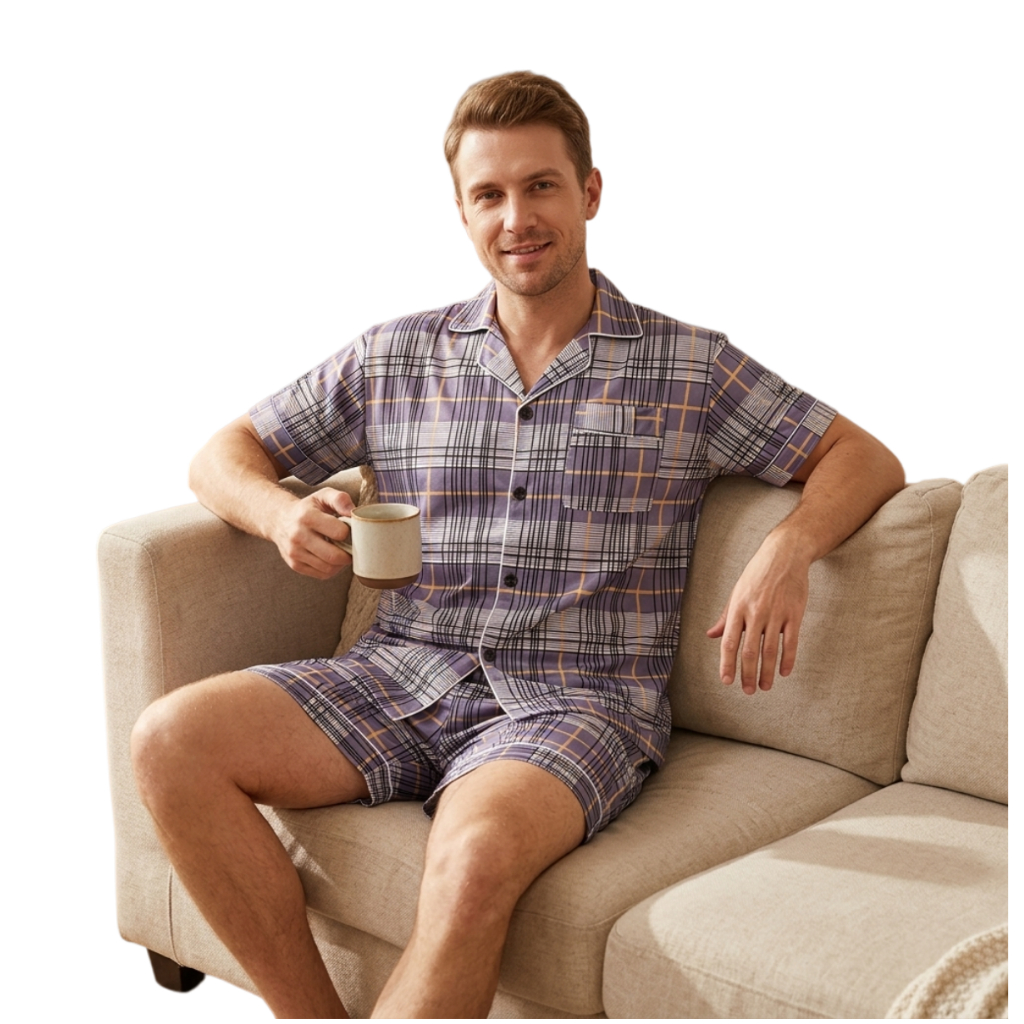 Z&D Lingerie Pijama Masculino Manga curta Adulto em malha Verão aberto com botão SY08