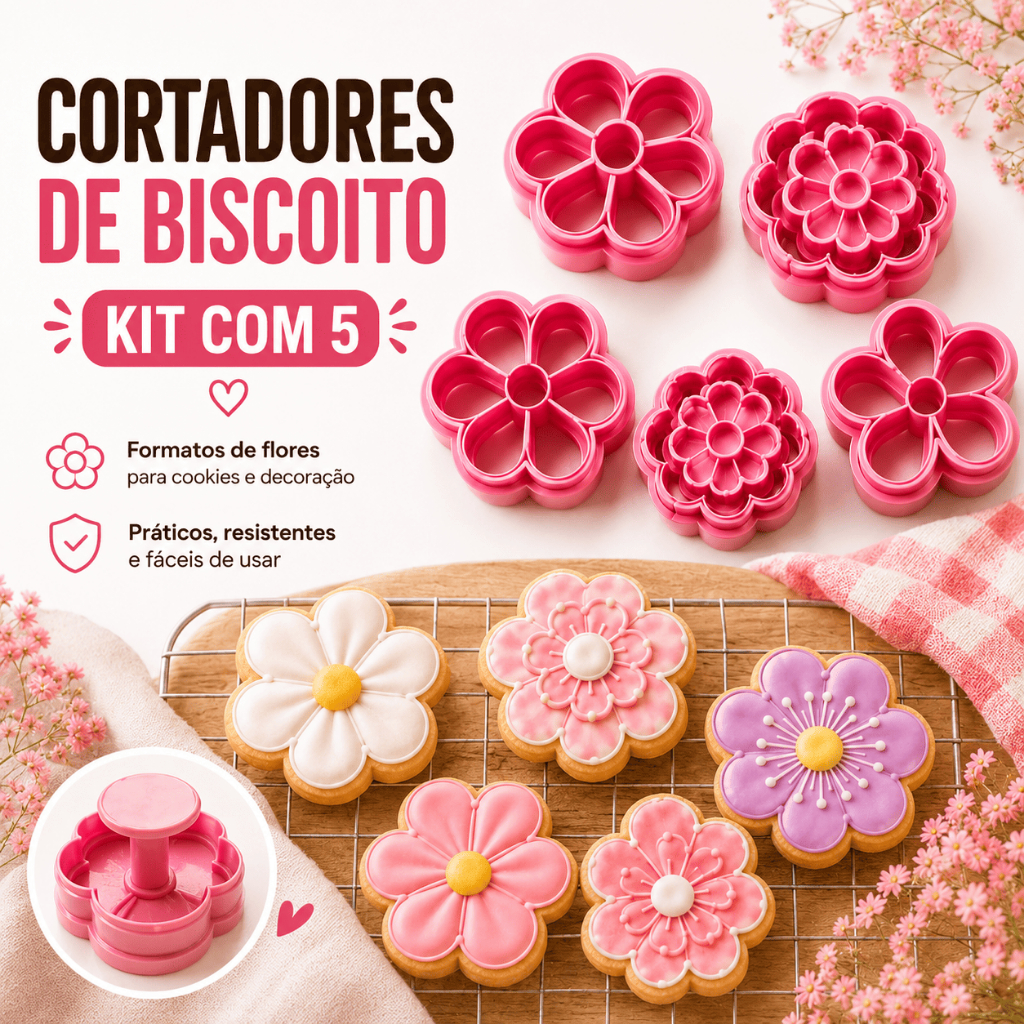 Cortador de Biscoito com Carimbo Cortador de Biscoito Personalizado Molde para Biscoito Amanteigado Cortador de Flores