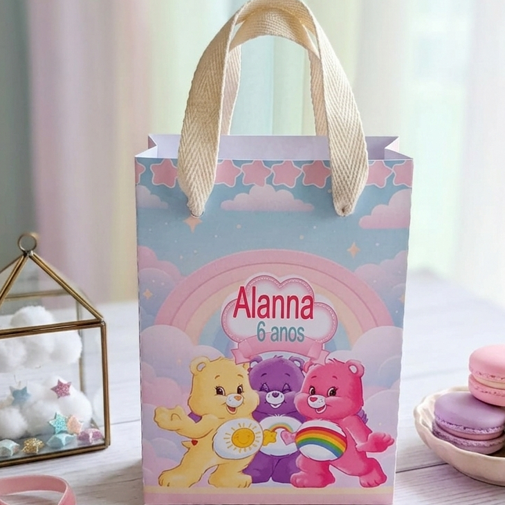 SACOLINHA PERSONALIZADA URSINHOS CARINHOSOS - MENINA PARA LEMBRANCINHA FESTA ANIVERSÁRIO- TAMANHO PP
