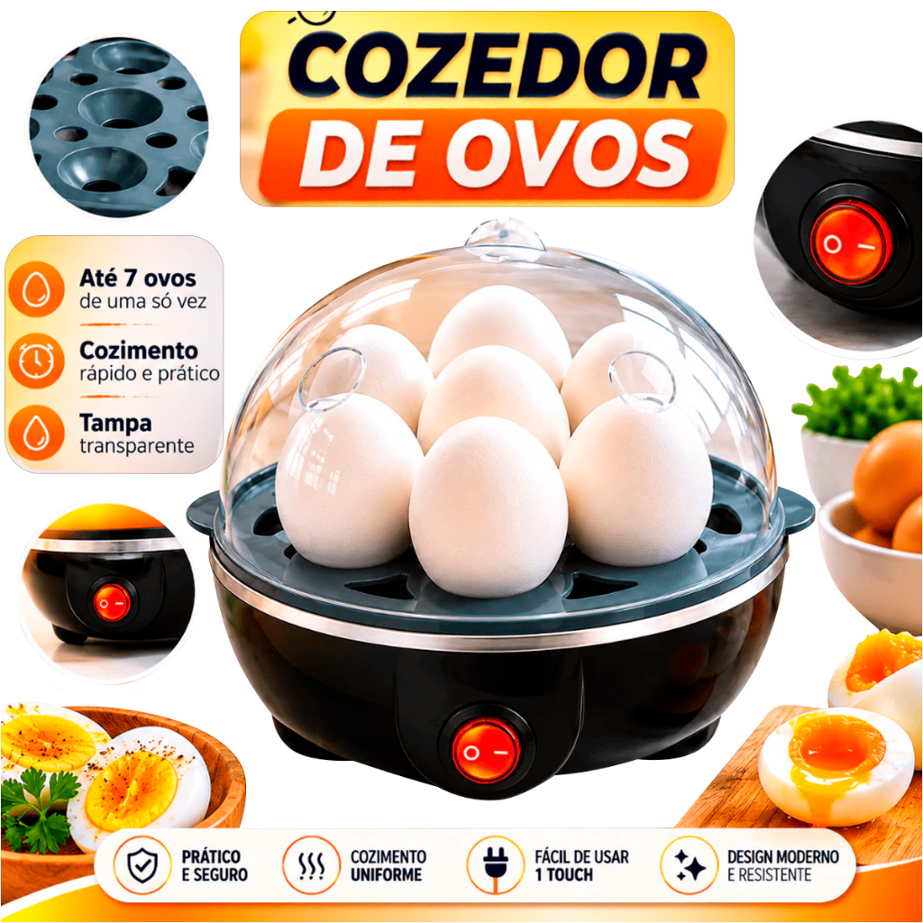 Cozedor De Ovos Elétrico 7 ovos Portátil Cozinha A Vapor 220v Preto Máquina De Cozinhar ovo