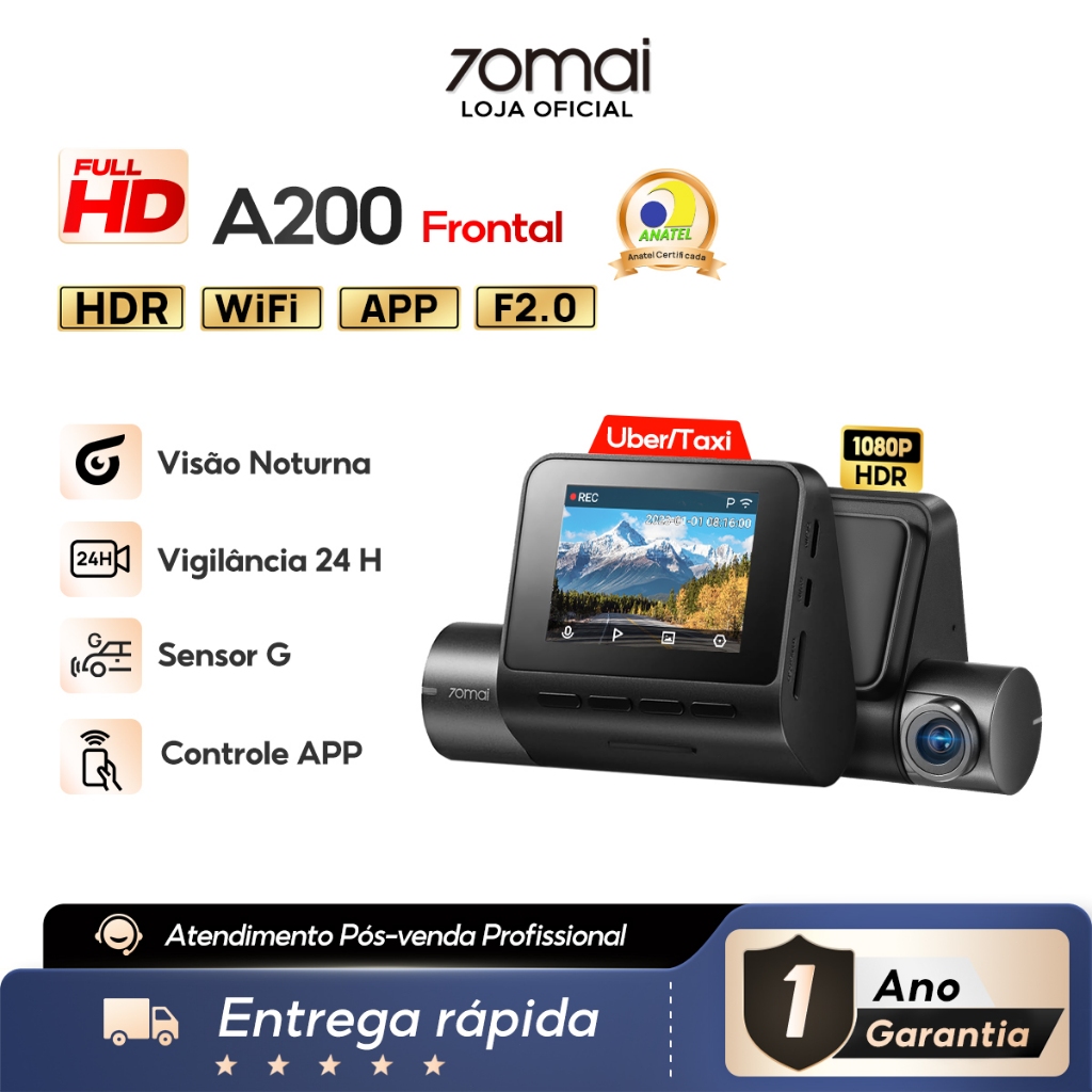Câmera Veicular Automotiva 70mai A200 2'' Tela 1080p Hdr Wifi 130° APP Camera Para Carro 24h Visão Noturna Sensor G
