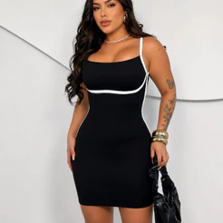 Vestido Curto Alcinha Com Bojo Bicolor Alta Qualidade Elegante Feminino Justo Tubinho Casual Festa