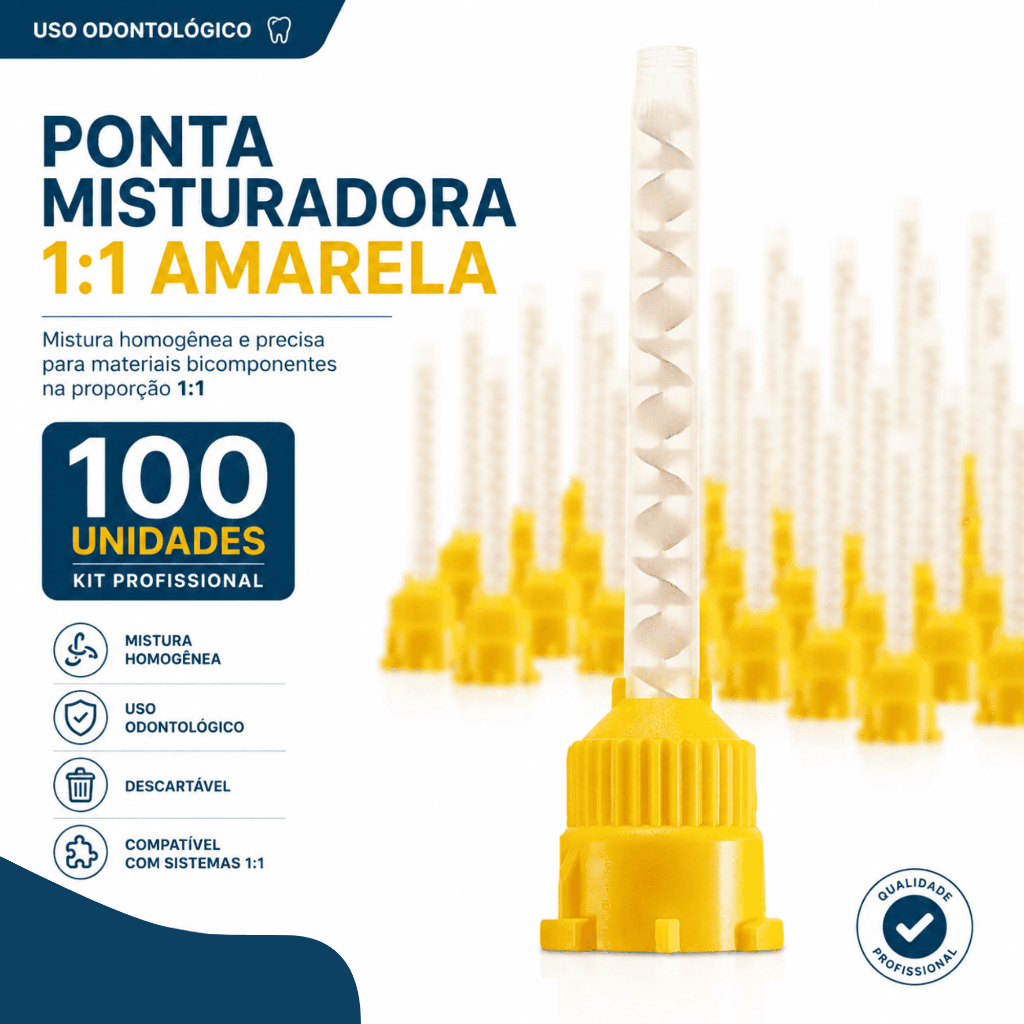 Kit 100 Ponta Misturadora Amarela 1:1 Universal - Silicone