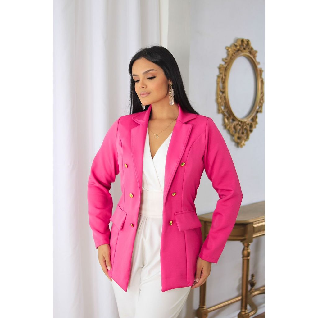 Blazer Feminina Manga Longa Alfaiataria Com Botões Plus Size G1 G2 Estilo Elegante e Confortável