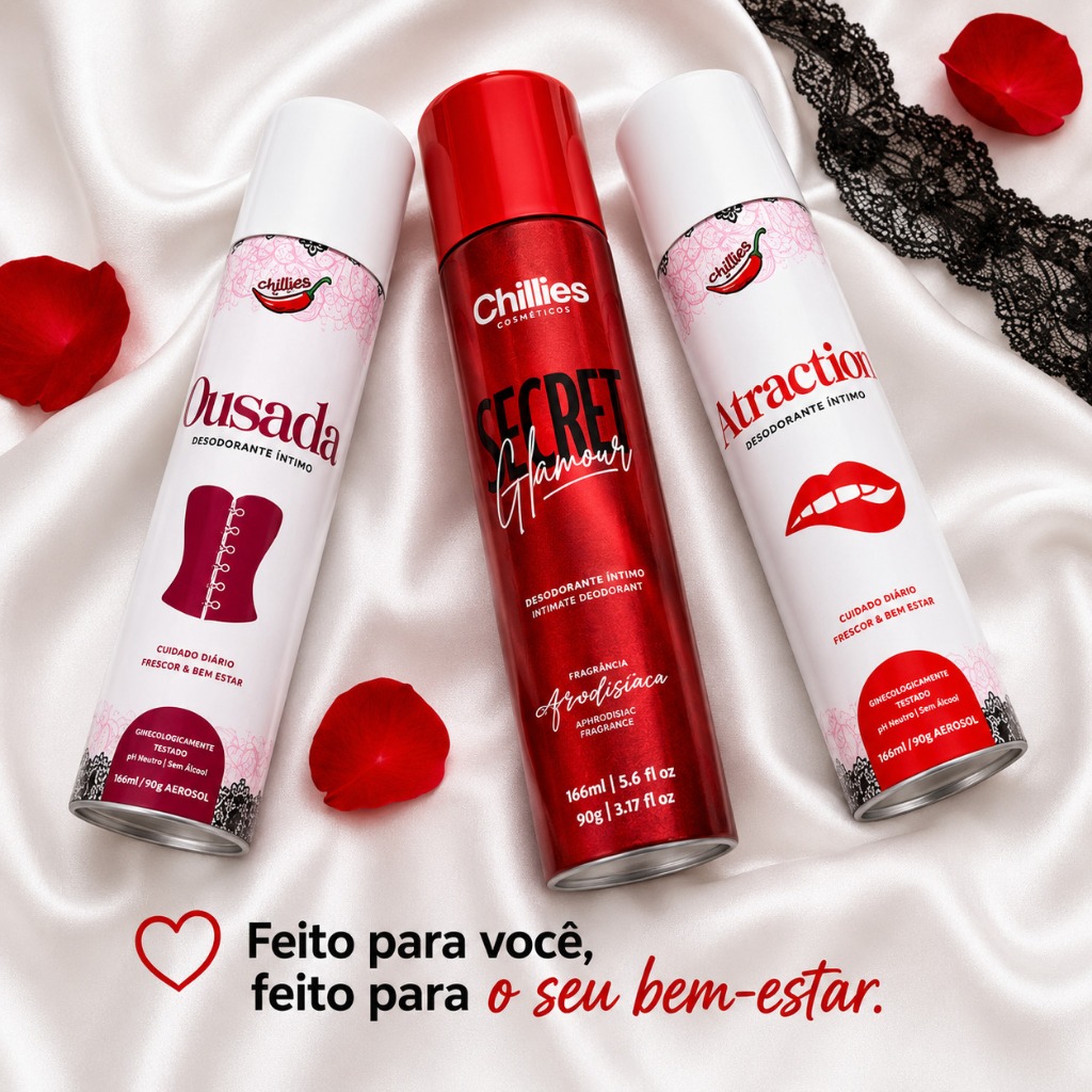 Desodorante Intimo Feminino Antitranspirante Spray Controle de Odor e Frescor pH Neutro 166ml Chillies