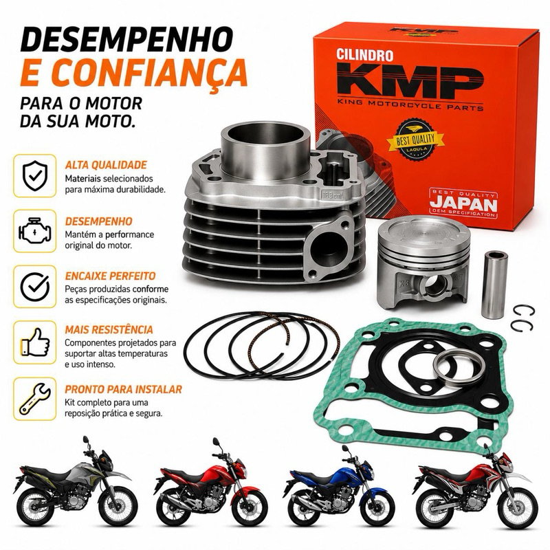 Kit Cilindro/ Pistão/ Anéis/ Honda Titan Fan Bros 160 Todos Anos Kmp — imagem 2 de 2