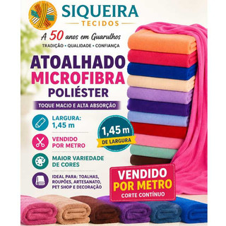 Tecido Atoalhado de Microfibra Felpa no Metro*A PARTIR  DE 25 CM X 1,45 MT LARG(100% POLI )186 g/m².