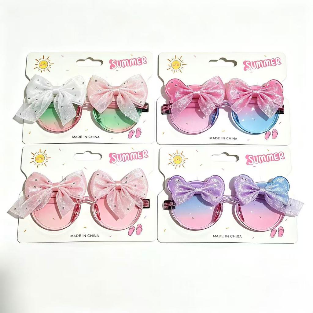 Kit Óculos de Sol Infantil + Presilhas Laço Gatinho | Proteção UV400 Menina Fofa Estilo enviado aleatoriamente