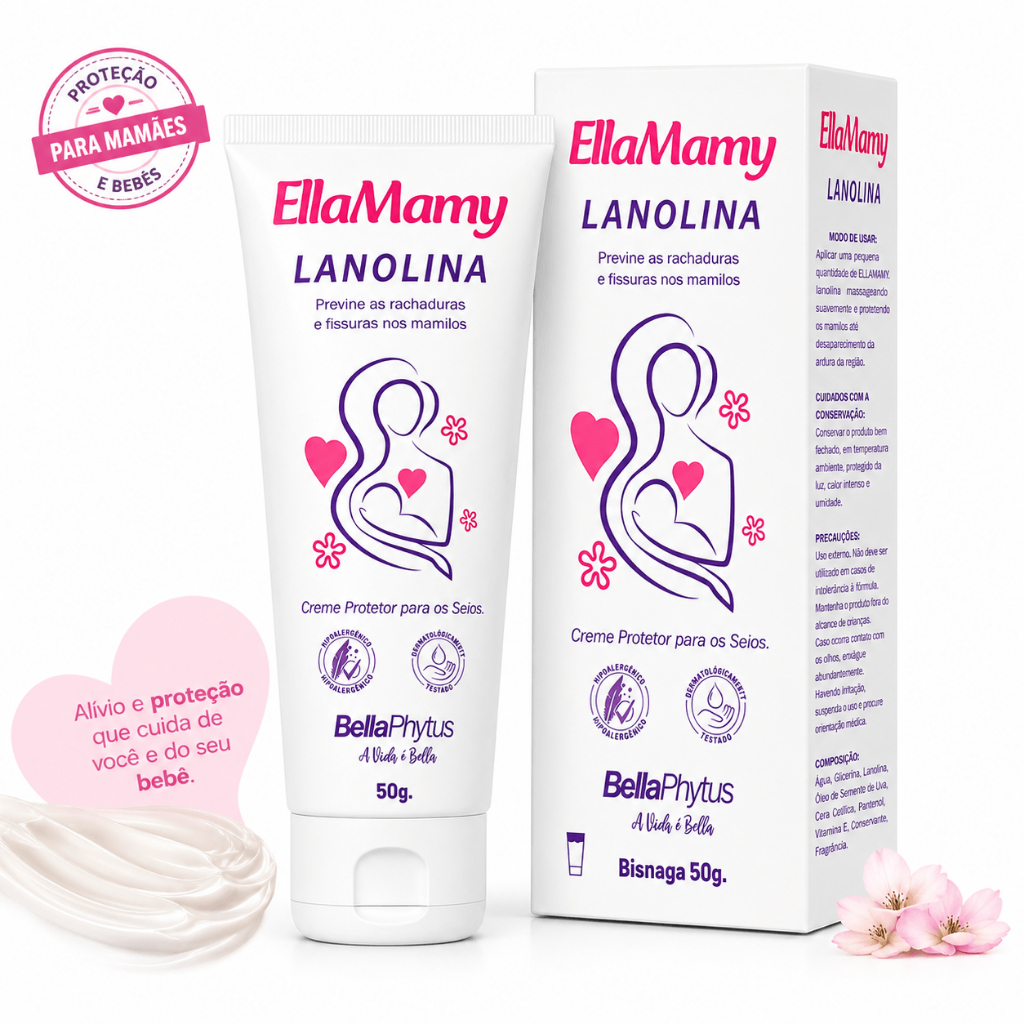 Lanolina Ellamamy 50g Creme Para Amamentação Protege Seios e Previne Rachaduras Fissuras nos Mamilos