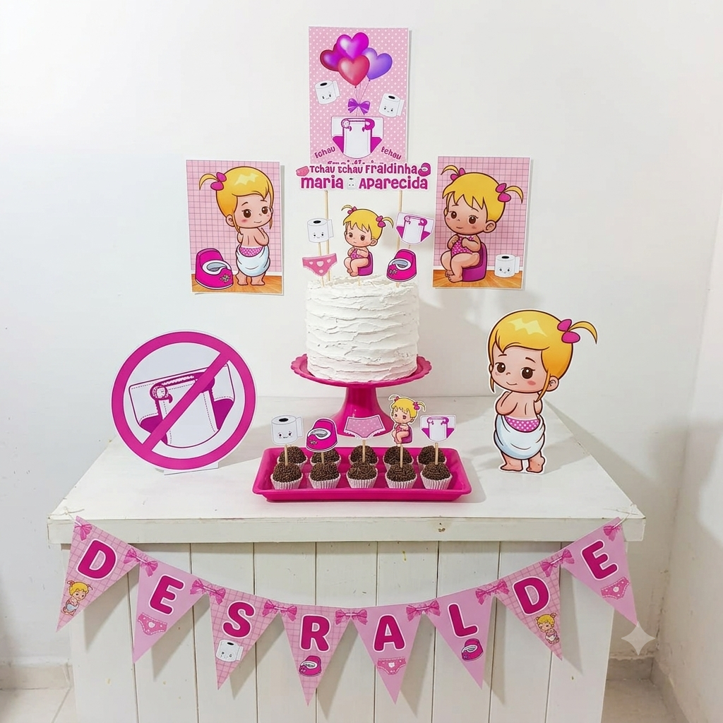 Kit Festa Desfralde menina loira Personalizado Só Um Bolinho Festa em Casa Aniversário Infantil adulto Mesversário
