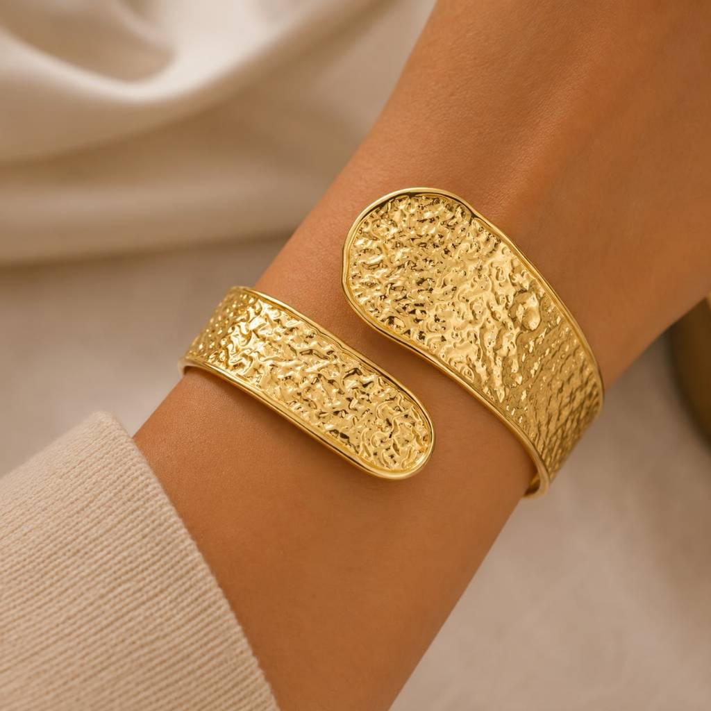 Bracelete Pulseira Orgânica Ondulada Dourado Prata Feminina Ajustável Moderna Estilo Blogueira