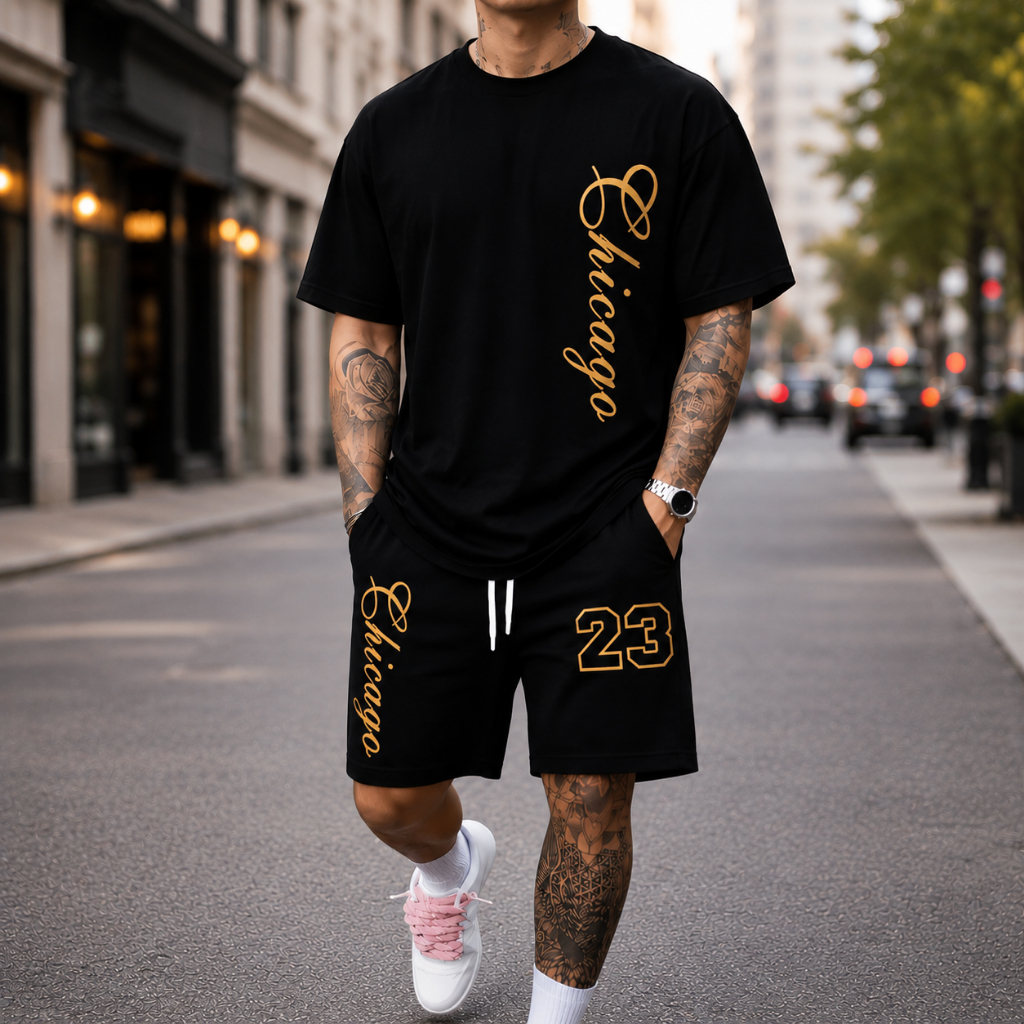 Kit Camiseta e Bermuda "Chicago 23 Amarelo conjunto  streetwear  Lançamento ESPECIAL PROMOCIONAL