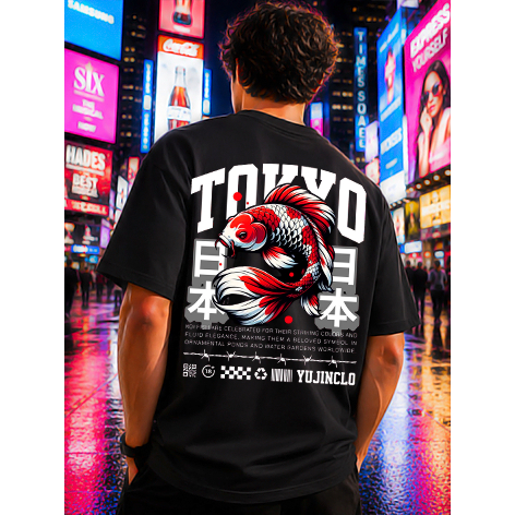 Camiseta Estilo Rua Streetwear Casual Tokyo Japão Masculina Feminina Frente Costas Algodão Unissex Oversized