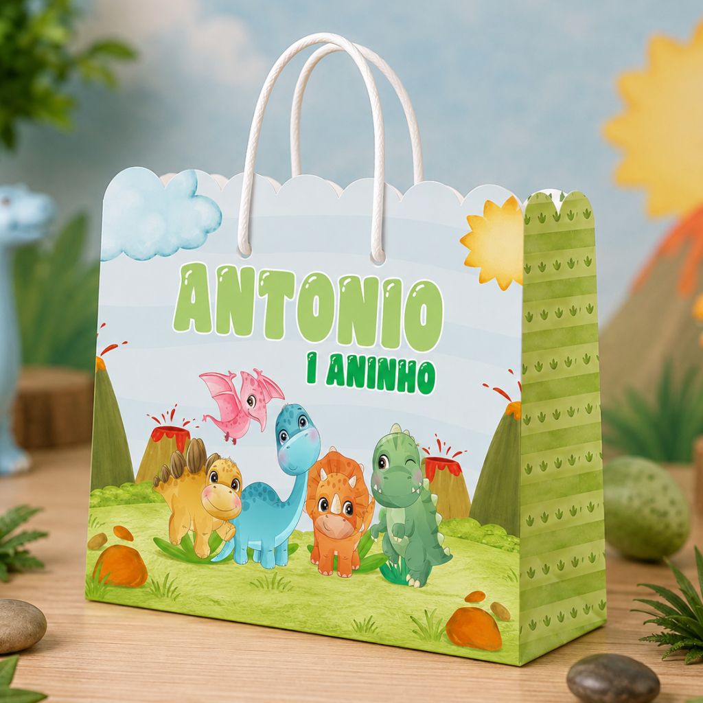 Kit Sacolinha Sacola Papelaria Personalizada Dinossauro Baby Sacolinha de Lembrancinha