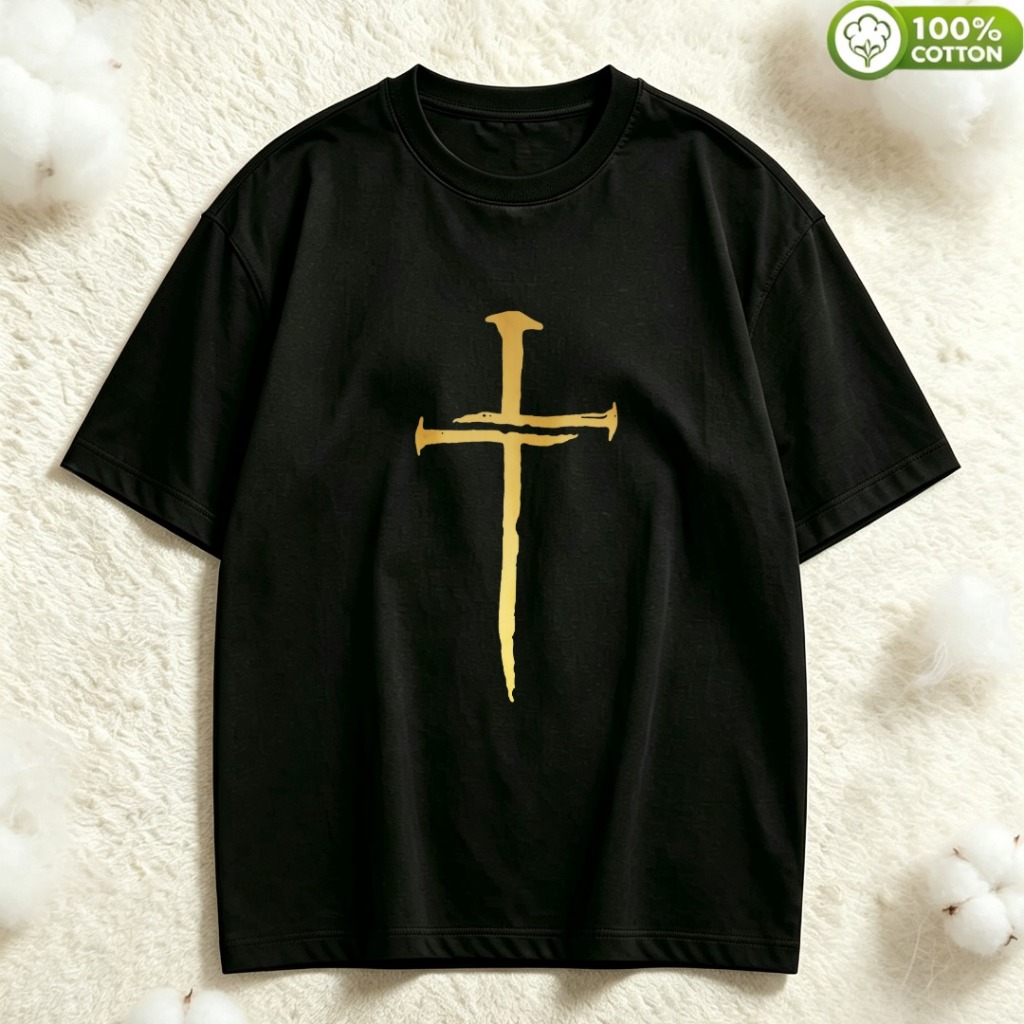 Camiseta Masculina Oversized Algodão 100% Estampa Cruz Camiseta Streetwear Casual Confortável