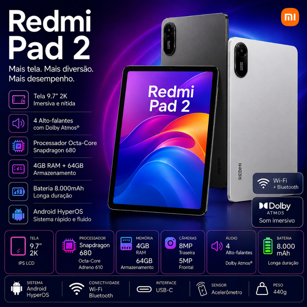 Tablet Xiaomi Redmi Pad 2 9.7 Wifi 2k 120hz 4gb Ram 64gb 7600mah