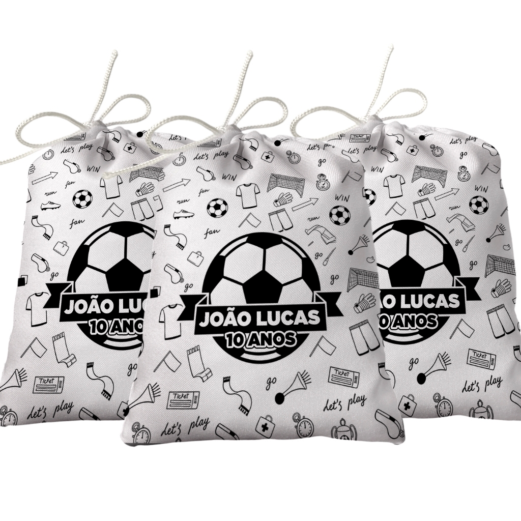 Sacolinha Lembrancinha Festa Aniversário Surpresa Tecido Personalizado Futebol bola