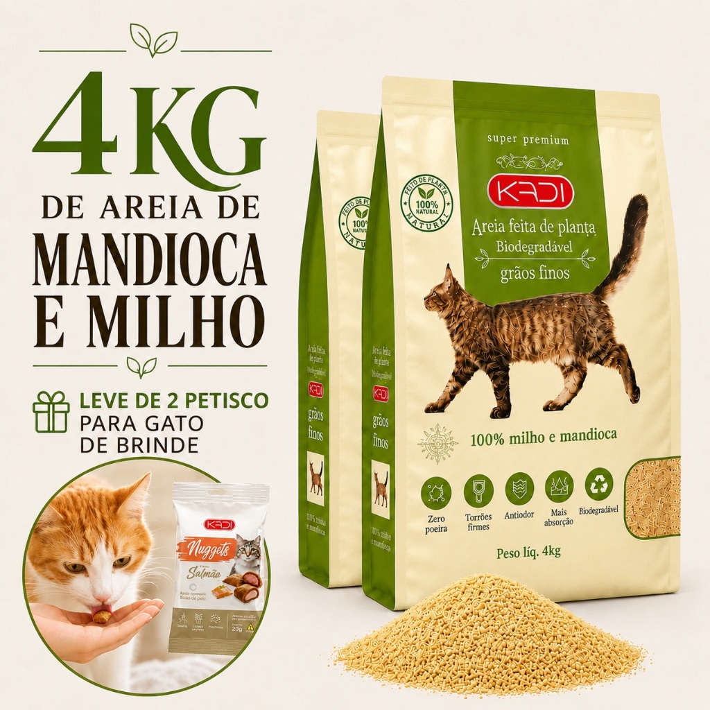 Areia de Mandioca e Milho para Gatos 4kg