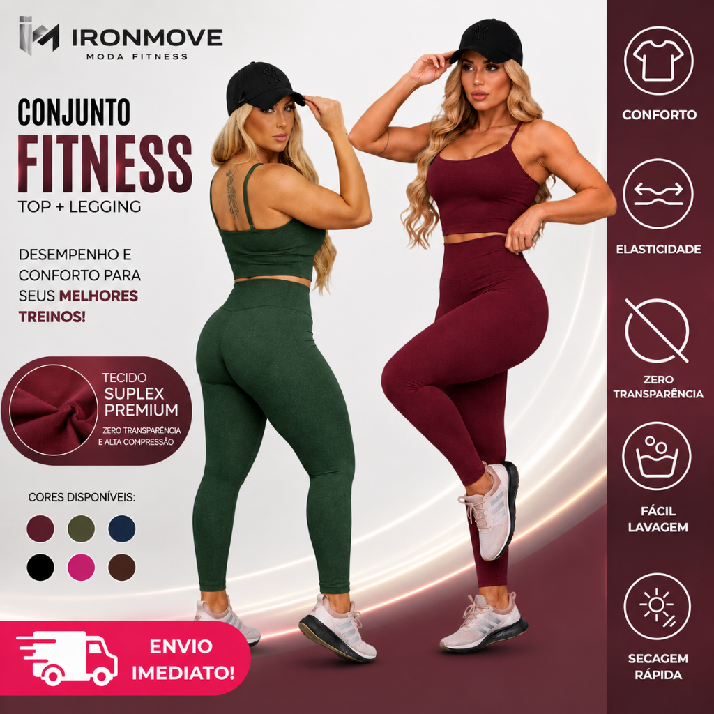 Conjunto Feminino Academia Fitness Legging + Top com Bojo Suplex Premium Zero Transparência Legg Cintura Alta Compressão
