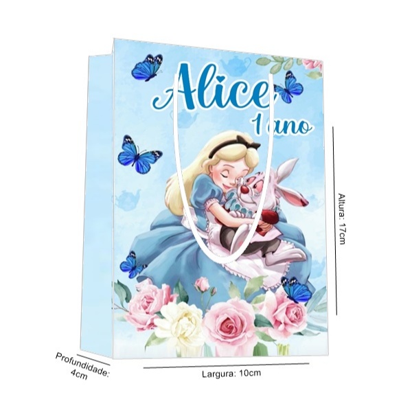 Sacolinha Alice no País das Maravilhas Personalizada p/ Aniversário/ Lembrancinha Festa Infantil / Qualquer nome e idade