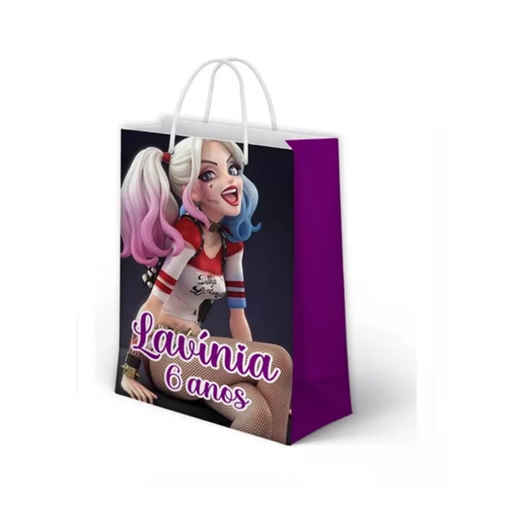 Sacolinha Arlequina Personalizada para Aniversário/ Lembrancinha Festa Infantil / Qualquer nome e idade